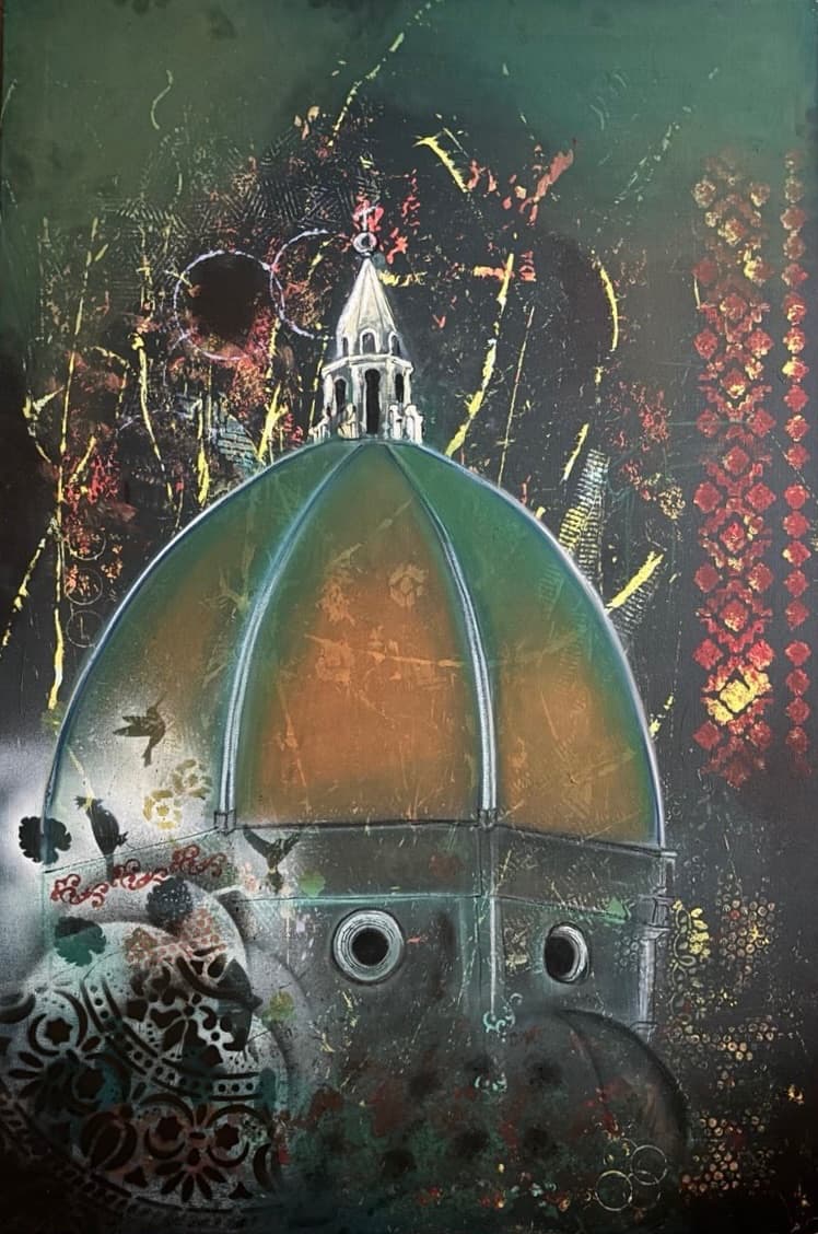 Echoes of Emerald — acrylic and chalk pastel by Delara Ahmadi Darani